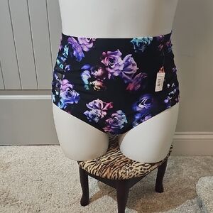 torrid Black Swim Bottoms with Purple & Blue Floral Accent